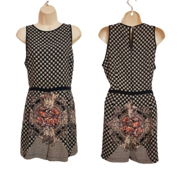 Forever 21 Fleur-de-lis Floral Romper Navy Beige Large - Picture 1 of 12